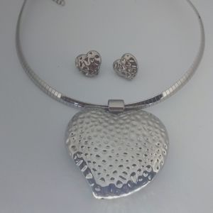 Stainless Steel Heart Necklace and Earring set